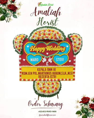 Karangan Papan Bunga Pernikahan di Sambuli